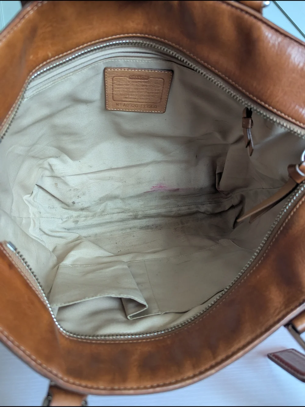 Coach Pink Canvas Tote with Brown Leather Trim